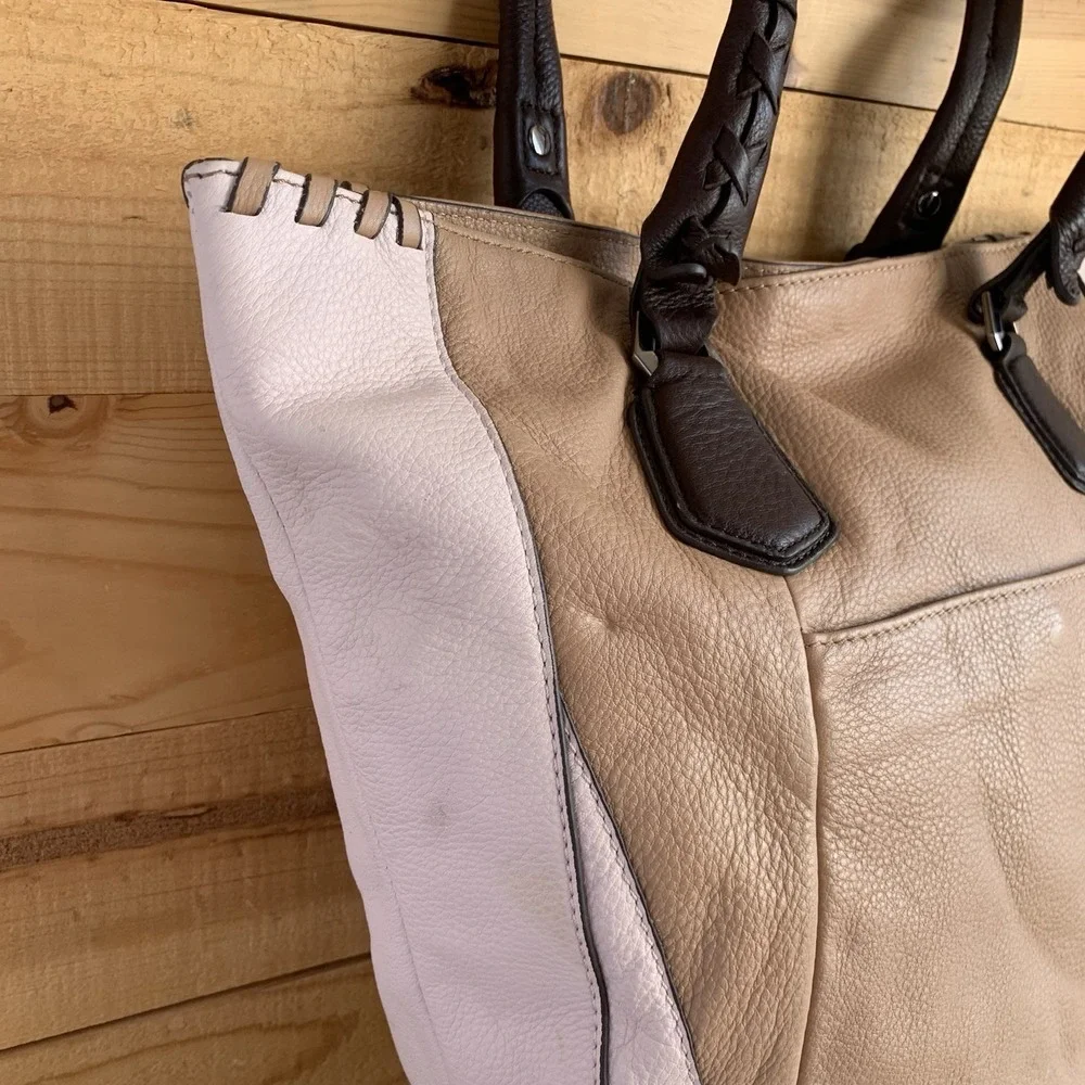 OrYANY‎ Lyssie Tan/Pink/Brown Colorblock Soft Pebbled Leather Tote Hobo Purse